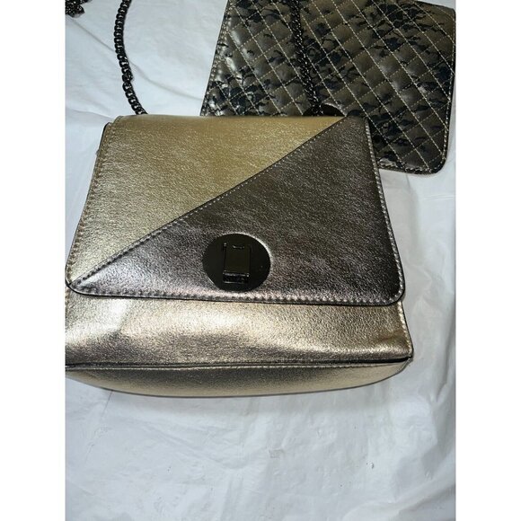 Gianni Bernini gold Leather Shoulder bag Chain Strap interchangeable zip off - Picture 7 of 13